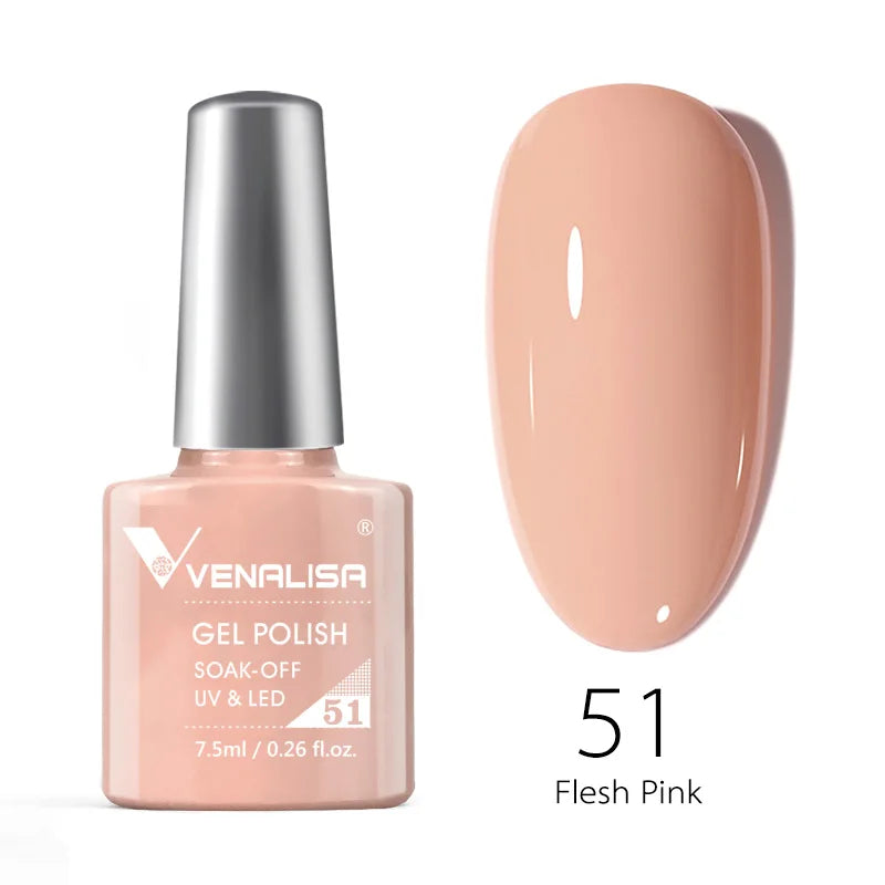 Esmalte de uñas en gel VENALISA VIP4 (7,5 ml): fórmula sin HEMA, acabado semipermanente, textura superior y larga duración; incluye capa superior (top coat) templada.