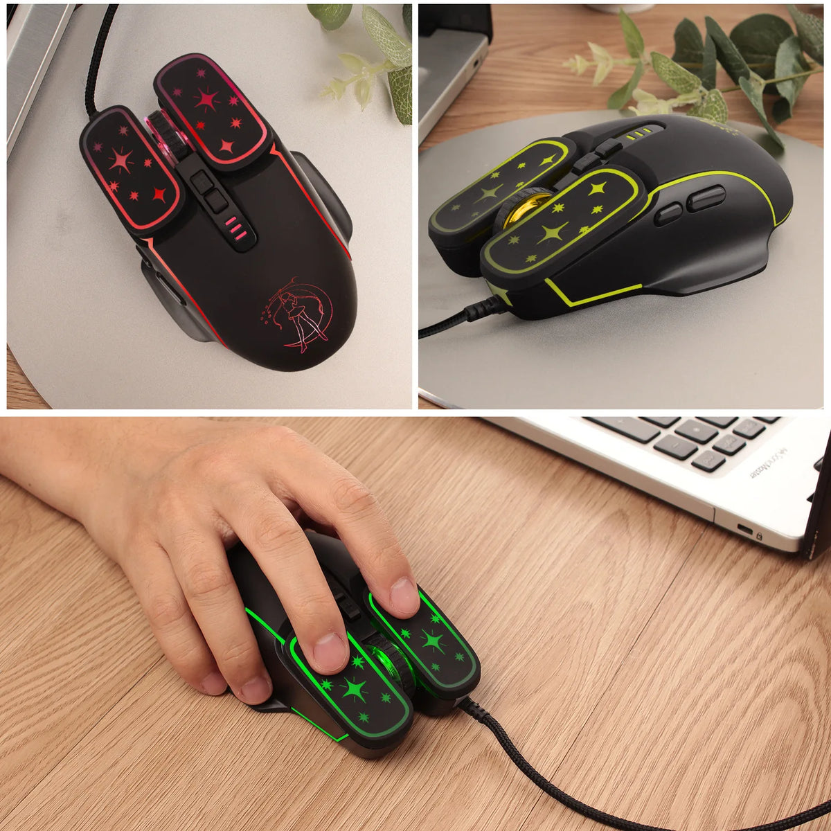 Ratón gaming USB con retroiluminación RGB y diseño ergonómico, ratón con cable 7D para eSports, compatible con portátiles y PC gaming.