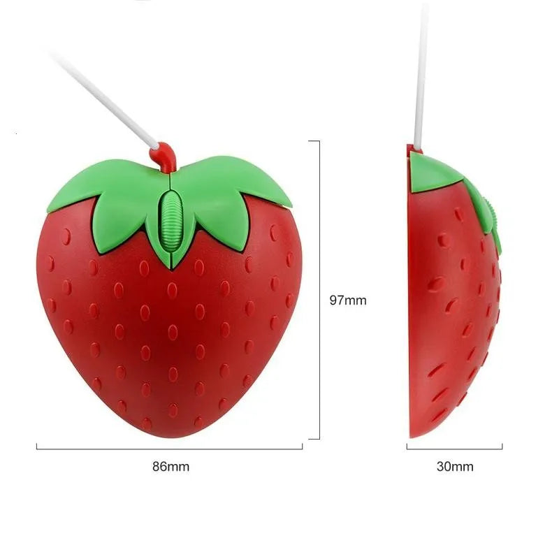 Mini ratón óptico USB con cable, diseño 3D de fresa estilo dibujos animados, para portátil y PC (ideal para gamers)