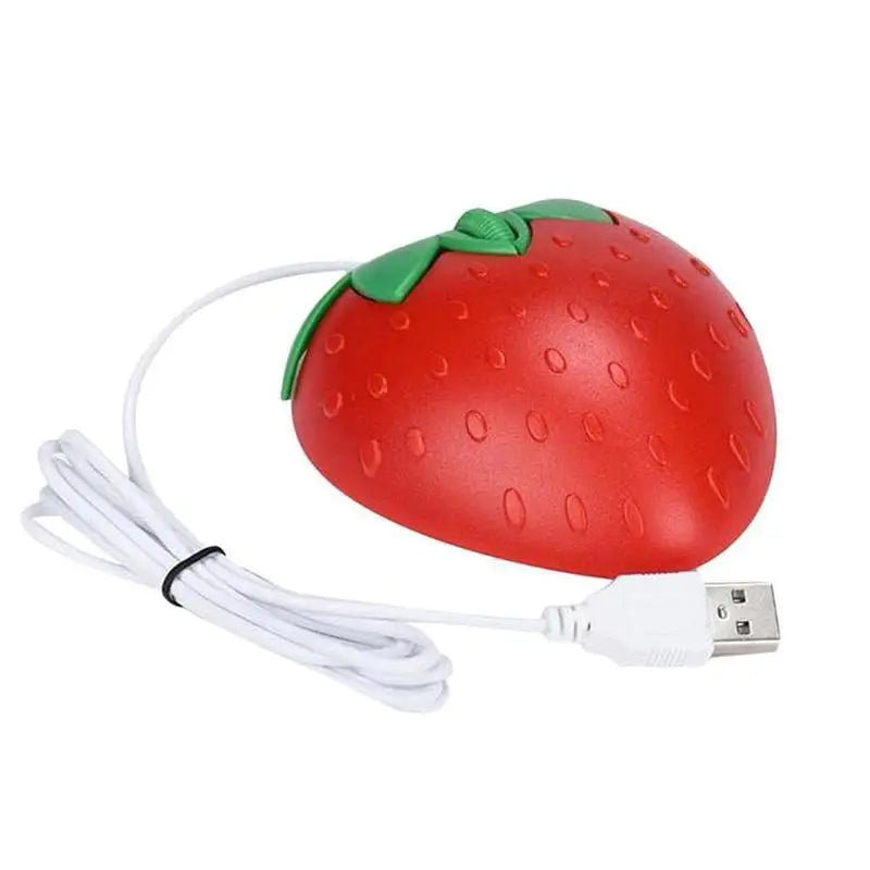 Mini ratón óptico USB con cable, diseño 3D de fresa estilo dibujos animados, para portátil y PC (ideal para gamers)