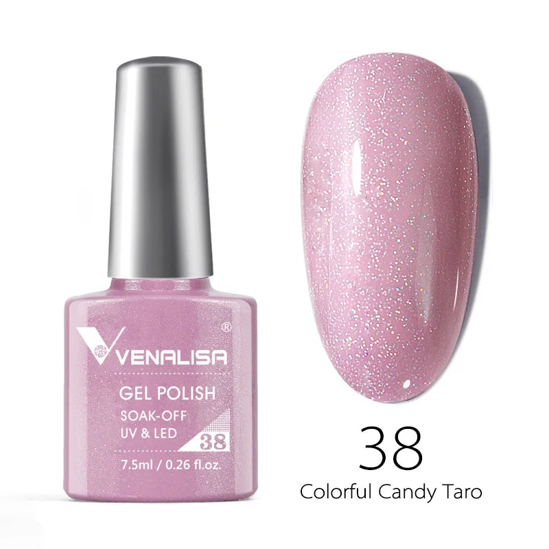 Esmalte de uñas en gel VENALISA VIP4 (7,5 ml): fórmula sin HEMA, acabado semipermanente, textura superior y larga duración; incluye capa superior (top coat) templada.