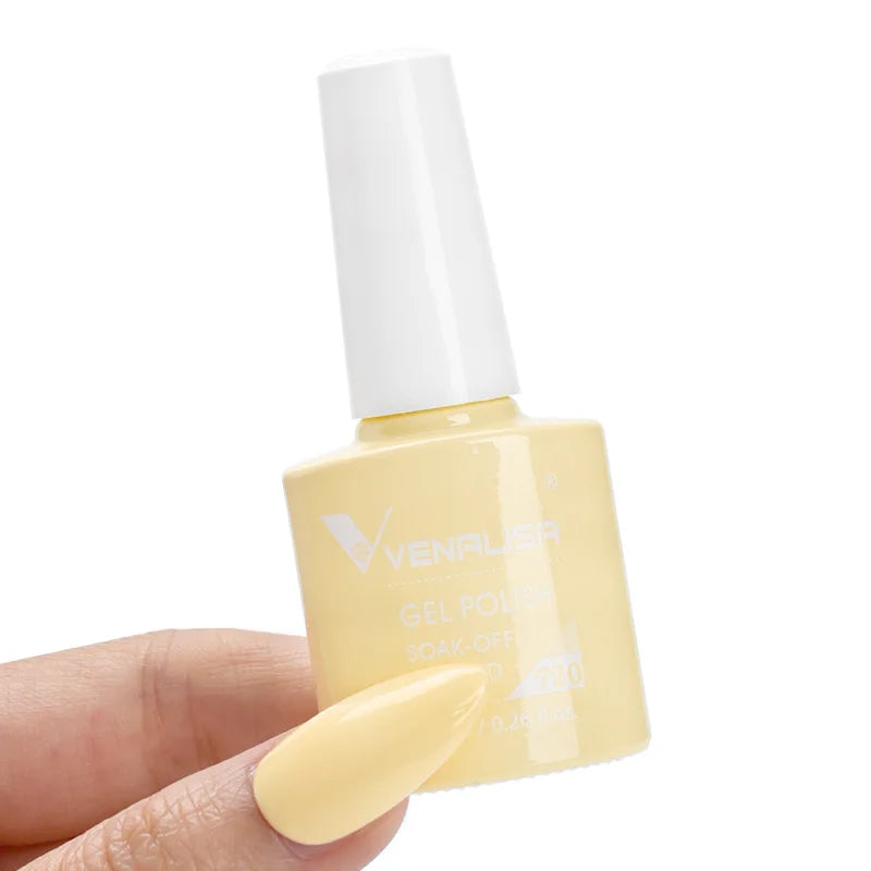 Esmalte de uñas en gel VENALISA VIP4 (7,5 ml): fórmula sin HEMA, acabado semipermanente, textura superior y larga duración; incluye capa superior (top coat) templada.