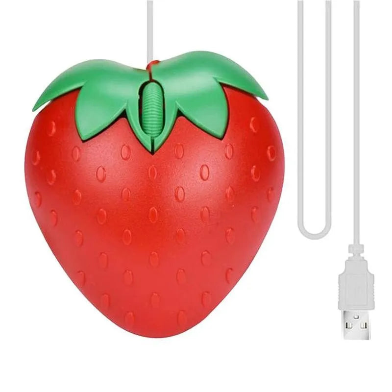 Mini ratón óptico USB con cable, diseño 3D de fresa estilo dibujos animados, para portátil y PC (ideal para gamers)