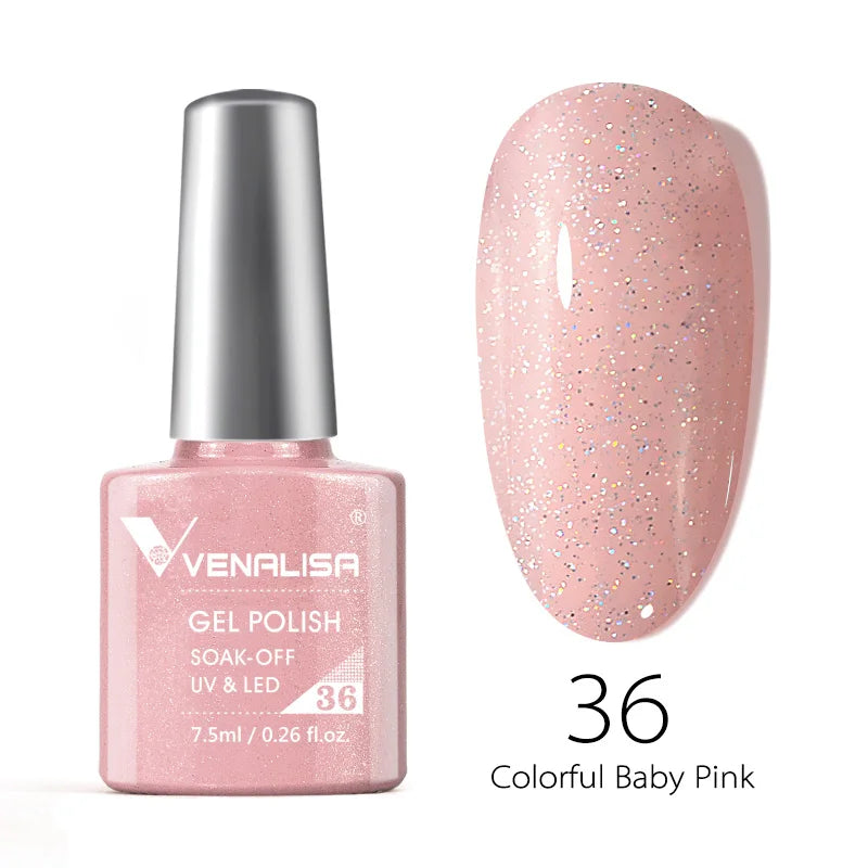 Esmalte de uñas en gel VENALISA VIP4 (7,5 ml): fórmula sin HEMA, acabado semipermanente, textura superior y larga duración; incluye capa superior (top coat) templada.