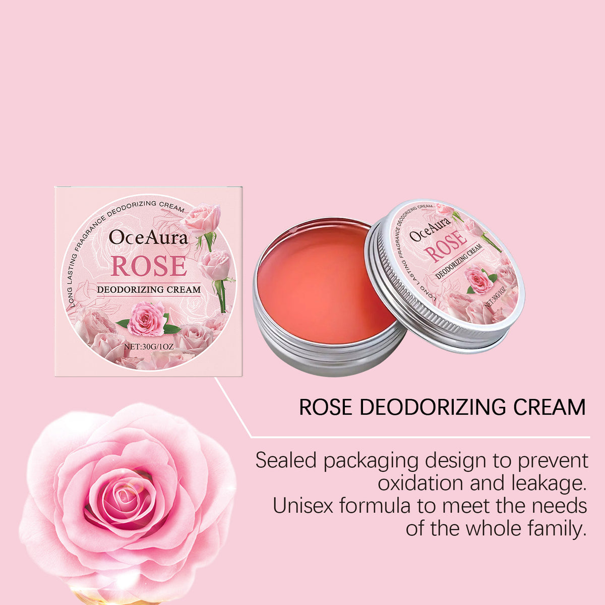 Crema corporal desodorante de rosas: elimina el olor, reduce la transpiración y neutraliza el mal olor de las axilas; ofrece un aroma duradero y una fragancia refrescante y encantadora.