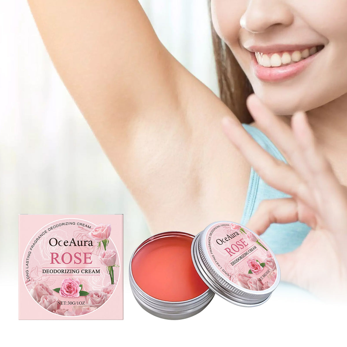 Crema corporal desodorante de rosas: elimina el olor, reduce la transpiración y neutraliza el mal olor de las axilas; ofrece un aroma duradero y una fragancia refrescante y encantadora.