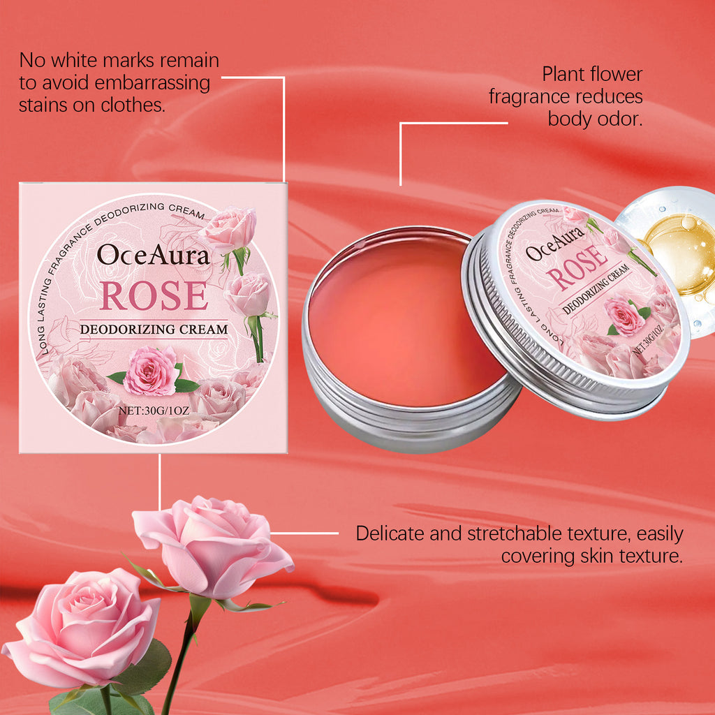 Crema corporal desodorante de rosas: elimina el olor, reduce la transpiración y neutraliza el mal olor de las axilas; ofrece un aroma duradero y una fragancia refrescante y encantadora.