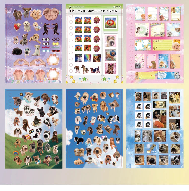 Libro de pegatinas con temática de mascotas adorables (30 hojas/bolsa) con encuadernación de anillas; ideal para scrapbooking, manualidades, collages y decoración de fondos.