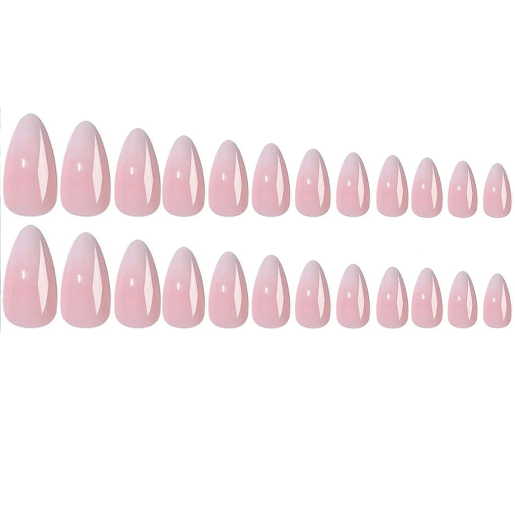 24 piezas de uñas postizas almendradas de tamaño mediano con diseños de lazo rosa, uñas acrílicas brillantes para pegar, ideales para mujeres y niñas.