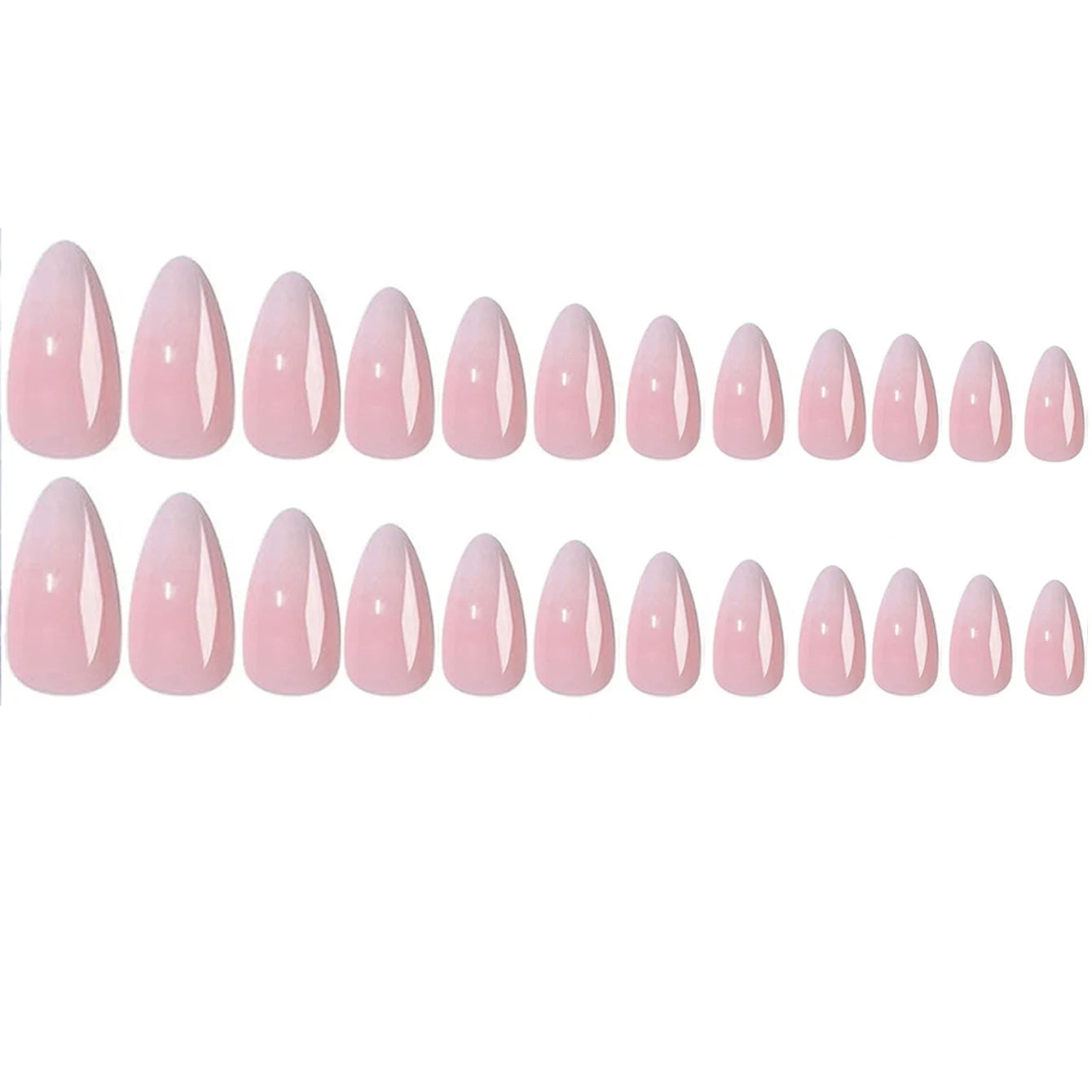 24 piezas de uñas postizas almendradas de tamaño mediano con diseños de lazo rosa, uñas acrílicas brillantes para pegar, ideales para mujeres y niñas.