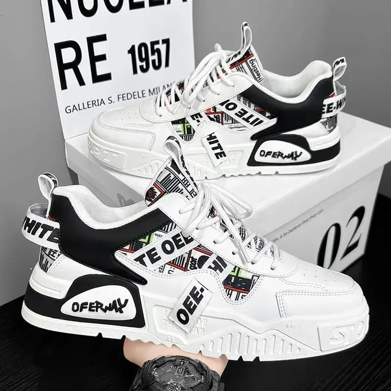 Zapatillas de skate para hombre: estilo casual, deportivo y de moda; ideales para correr, senderismo y uso diario. Diseño de lujo con plataforma, fabricadas en cuero.