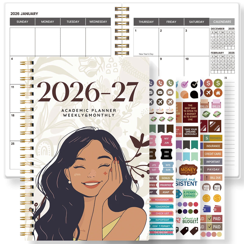 Agenda semanal y mensual A5 2026-2027 – Organizador de espiral de enero de 2026 a diciembre de 2027 con calendario y notas; material escolar y de oficina
