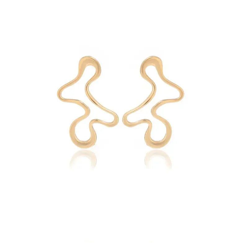 Pendientes de botón minimalistas de metal con diseño geométrico irregular y calado; estilo punk llamativo en color dorado; joyería con encanto para mujer.