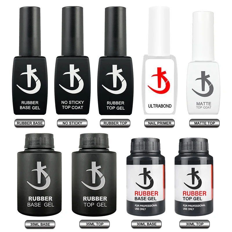 Lote KODI JYJ: Base y Top Coat para esmalte en gel, primer sin ácido, barniz híbrido semipermanente, top coat mate y base de goma (rubber base) espesa.
