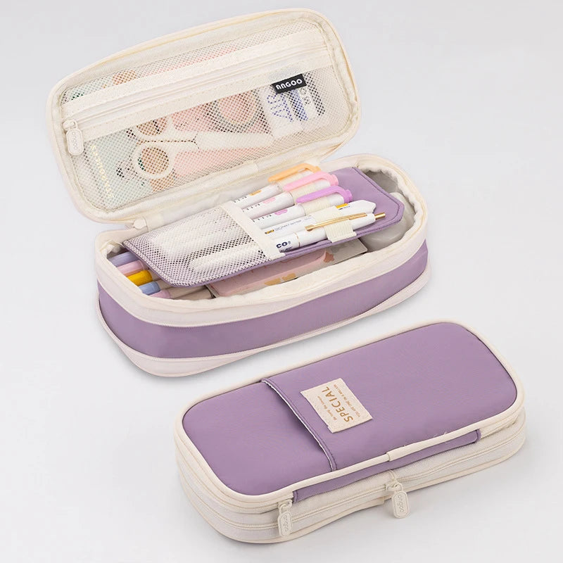 Estuche creativo de gran capacidad y doble capa para niñas; material seguro con certificación CPC; estuche escolar para artículos de papelería.