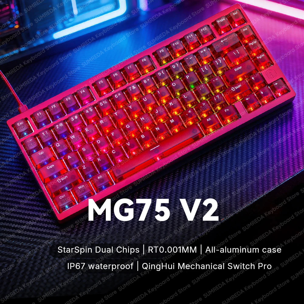 Teclado mecánico para juegos IROK MG75 PRO / MG75 Max con interruptores magnéticos, tiempo de respuesta de 0,125 ms, tasa de sondeo de 8K, precisión de 0,001 mm (RT), estructura de aluminio, iluminación RGB, función Hot-Swap y conexión por cable.