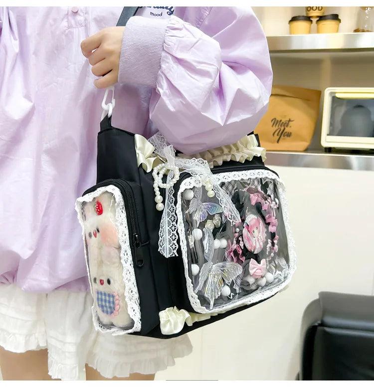 Bolso estilo japonés Y2K tipo "Ita Bag" Lolita: bolso de hombro transparente de gran capacidad, convertible en bandolera casual.
