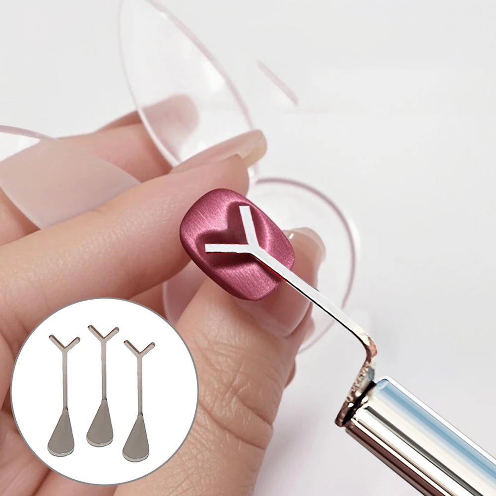 Juego de 2 o 3 imanes para uñas con efecto ojo de gato y forma de corazón (incluye varita magnética en forma de Y y cilíndrica) para crear diseños de manicura estilo francés y corazones con efecto ojo de gato.