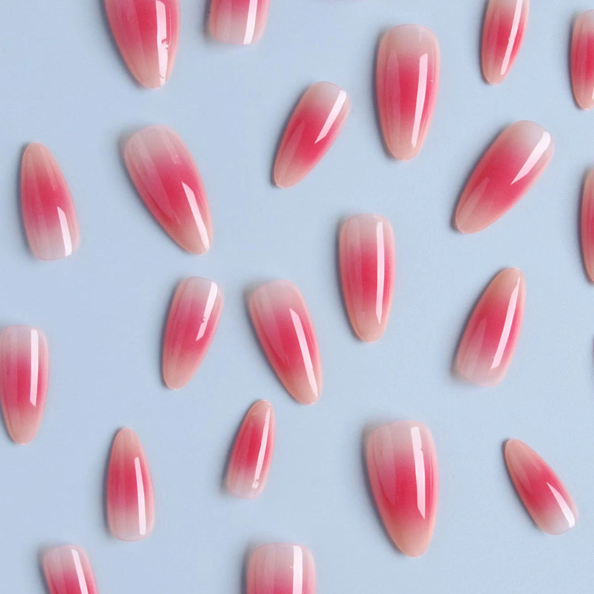 24 piezas de uñas postizas almendradas de tamaño mediano con diseños de lazo rosa, uñas acrílicas brillantes para pegar, ideales para mujeres y niñas.