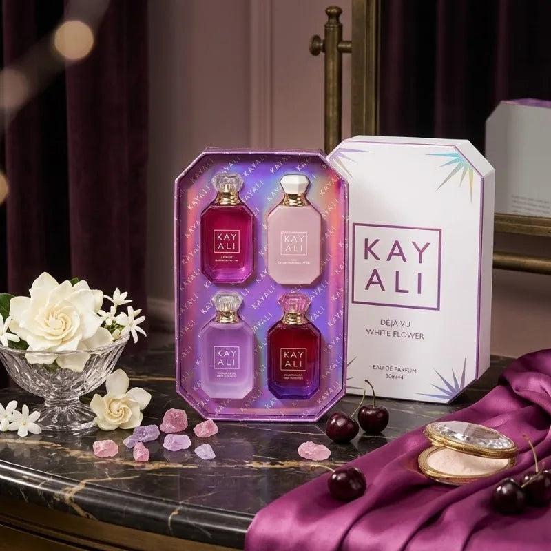 Set de perfumes KAYALI (4 x 30 ml): Colección de fragancias unisex de lujo y larga duración; aromas elegantes, dulces, suaves y exóticos; fragancias exclusivas de alta gama.