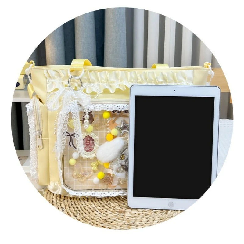 Bolso estilo japonés Y2K tipo "Ita Bag" Lolita: bolso de hombro transparente de gran capacidad, convertible en bandolera casual.