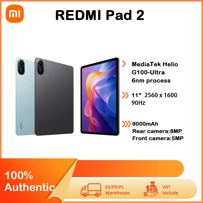 Xiaomi Redmi Pad 2 WiFi, 11 pulgadas, 90 Hz, MediaTek Helio G100-Ultra, cámara de 8 MP, 9000 mAh