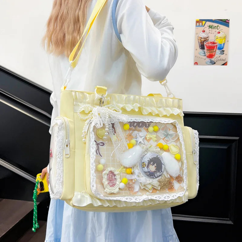 Bolso estilo japonés Y2K tipo "Ita Bag" Lolita: bolso de hombro transparente de gran capacidad, convertible en bandolera casual.