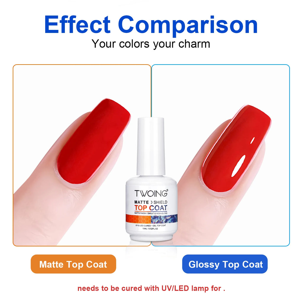 TWOING 15 ml – Nuevo esmalte en gel "Top Coat" Super Shine (acabado diamante); gel sellador sin capa pegajosa (no wipe) para manicura y nail art con calidad de salón.