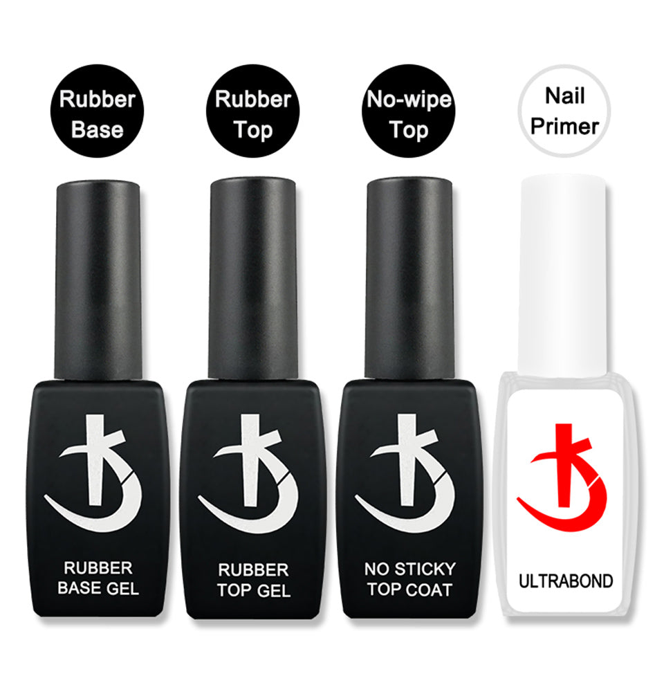 Lote KODI JYJ: Base y Top Coat para esmalte en gel, primer sin ácido, barniz híbrido semipermanente, top coat mate y base de goma (rubber base) espesa.