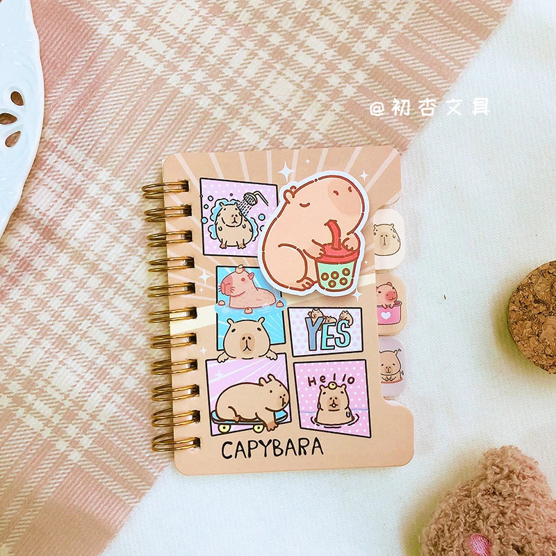 Papelería kawaii, material escolar, accesorios de oficina, bloc de notas, libreta, diario, cuaderno de capibara estilo aesthetic.