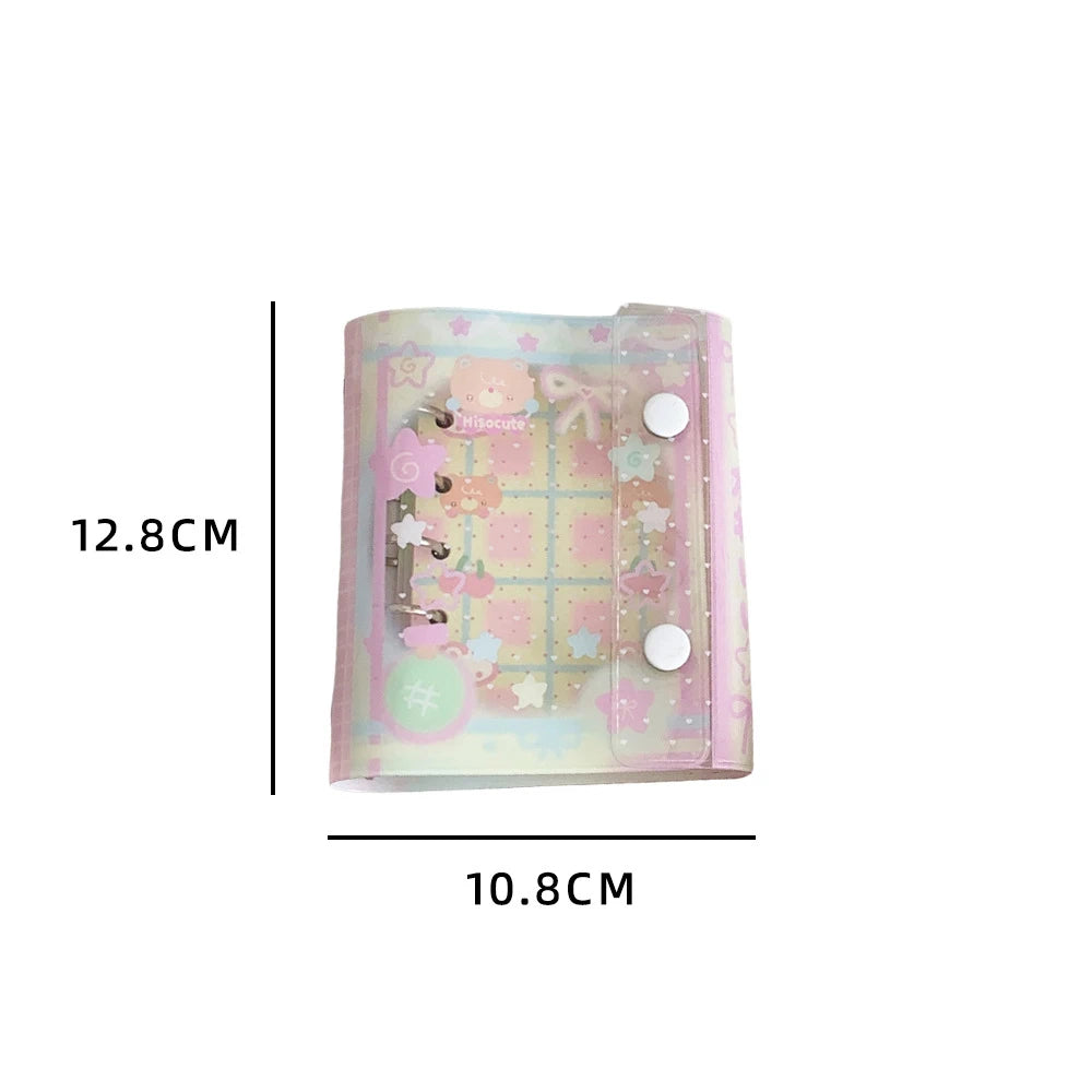 Cuaderno de hojas sueltas M5 con diseño de osito estilo dibujos animados; cuaderno transparente estilo kawaii para estudiantes, artículos de papelería, diario para chicas y libreta de tareas.