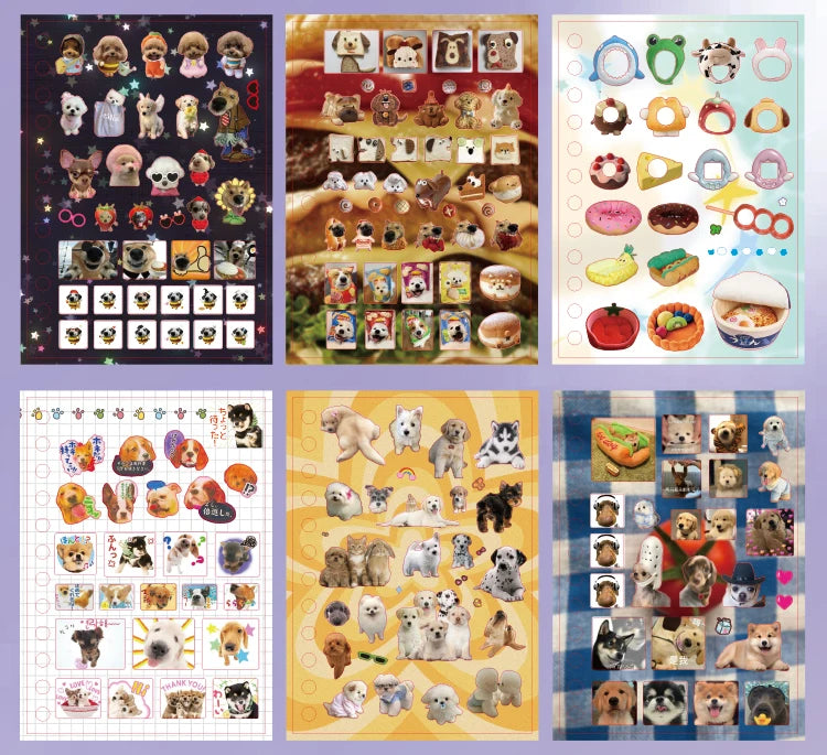 Libro de pegatinas con temática de mascotas adorables (30 hojas/bolsa) con encuadernación de anillas; ideal para scrapbooking, manualidades, collages y decoración de fondos.