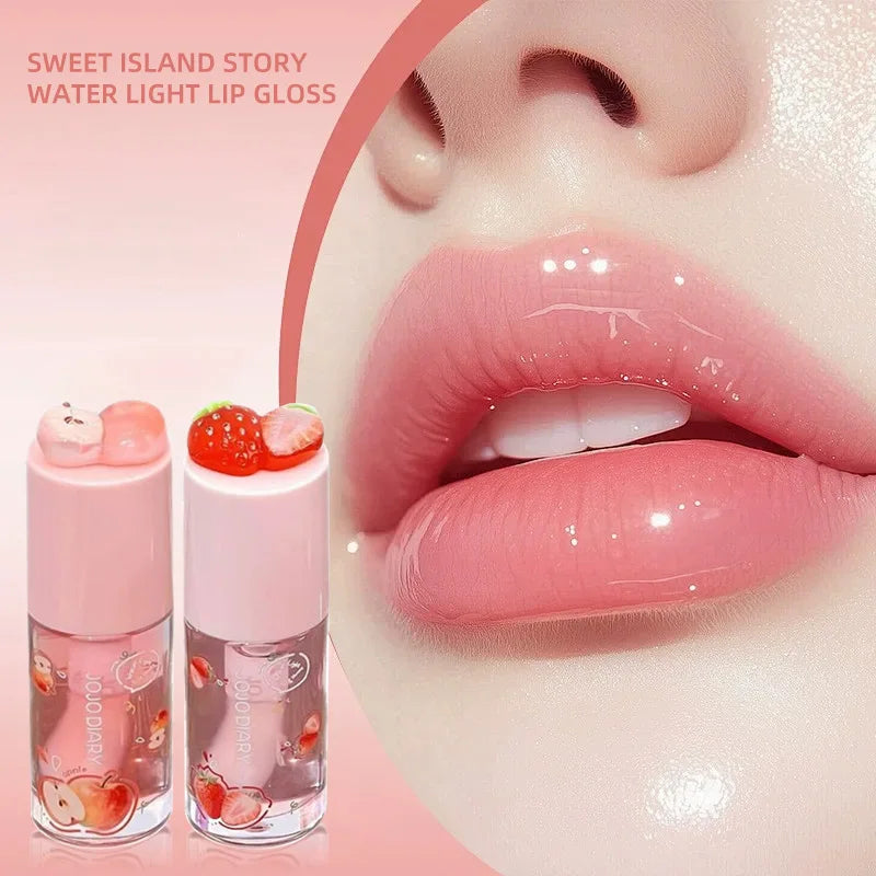 Aceite labial con sabor a frutas Jojo Diary: hidrata y humecta, previene los labios agrietados y reduce las arrugas; ideal para el cuidado de los labios en invierno; brillo labial estilo coreano con acabado acuoso.