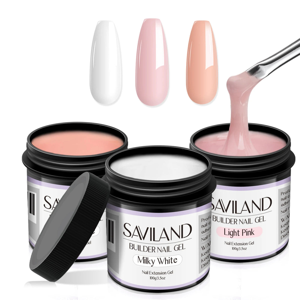 Saviland - Gel constructor de uñas de 100 g (tonos blanco, nude y rosa) para extensión de uñas; gel multifuncional para arte de uñas, tipo Soak-Off (remoción con remojo), curado UV, apto para salón y uso doméstico.