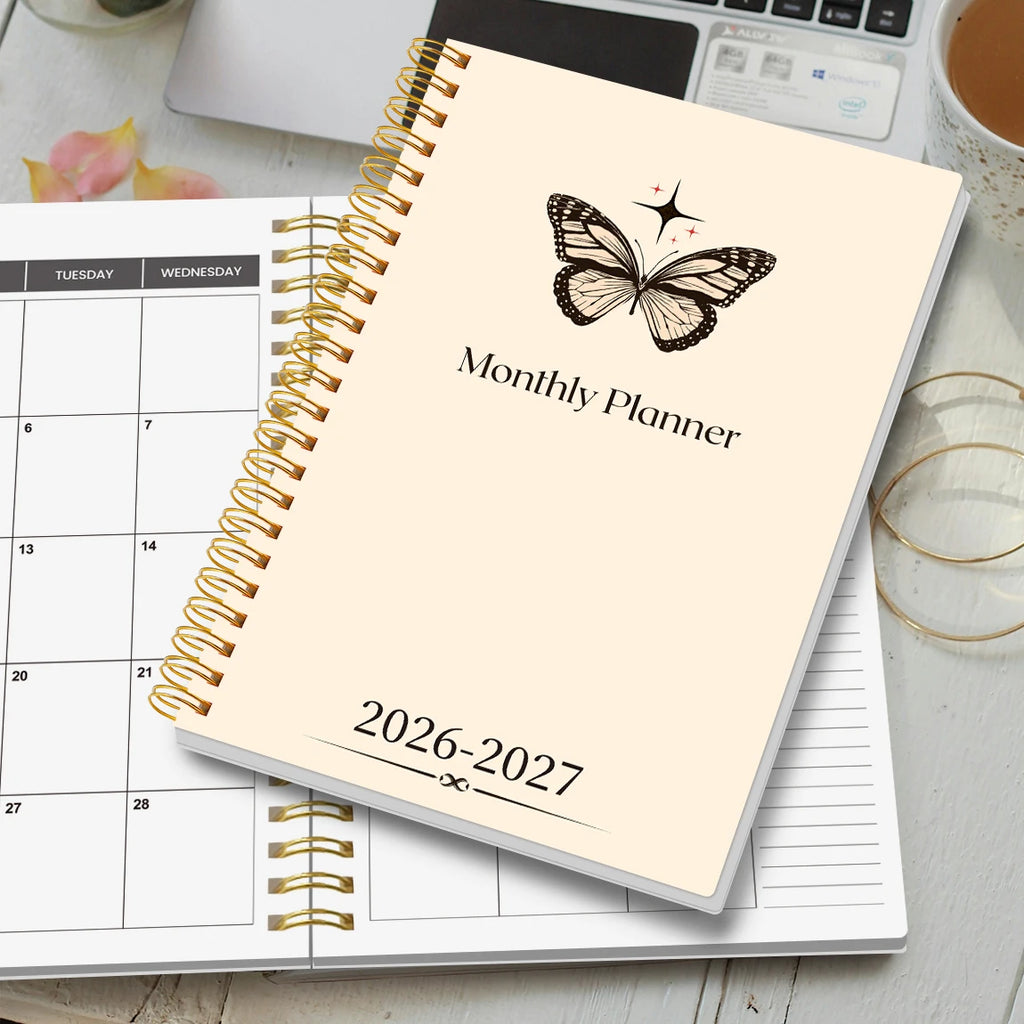 Agenda semanal y mensual A5 2026-2027 – Organizador de espiral de enero de 2026 a diciembre de 2027 con calendario y notas; material escolar y de oficina