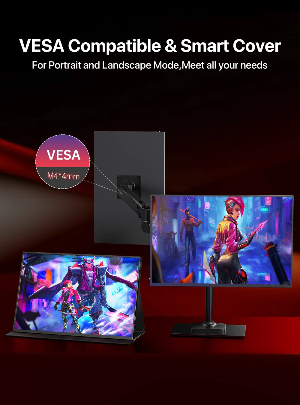 Monitor portátil UPERFECT de 18 pulgadas, 2.5K, 100% DCI-P3, 144 Hz, pantalla gaming con panel IPS LCD mate, FreeSync, HDR y compatibilidad VESA.