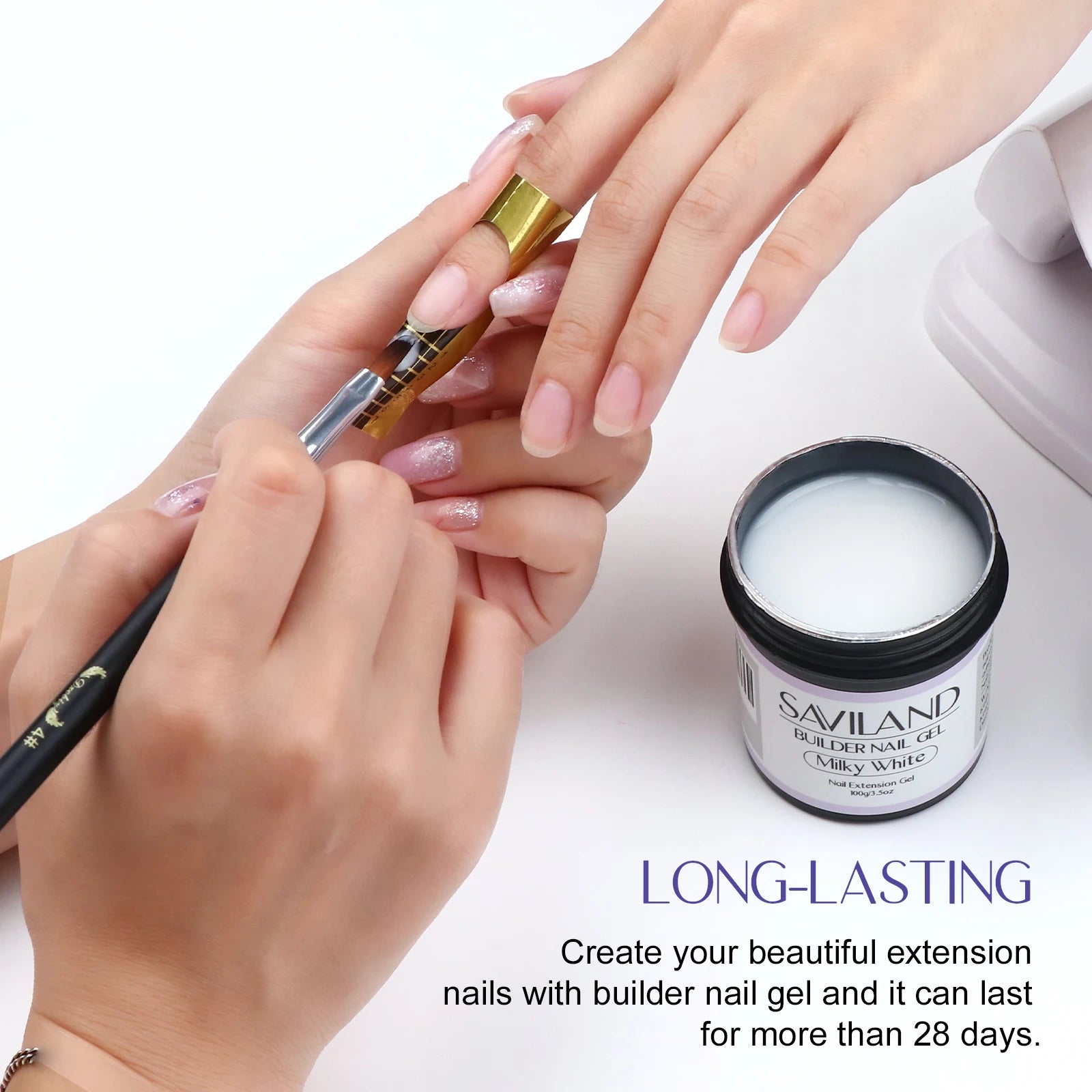Saviland - Gel constructor de uñas de 100 g (tonos blanco, nude y rosa) para extensión de uñas; gel multifuncional para arte de uñas, tipo Soak-Off (remoción con remojo), curado UV, apto para salón y uso doméstico.