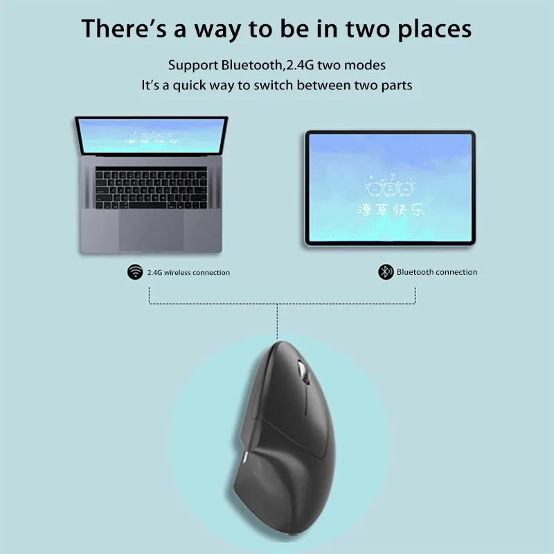 Nuevo ratón vertical inalámbrico recargable (Bluetooth y 2,4 GHz) con diseño ergonómico, agarre lateral personalizado y botones silenciosos; apto para gaming y PC