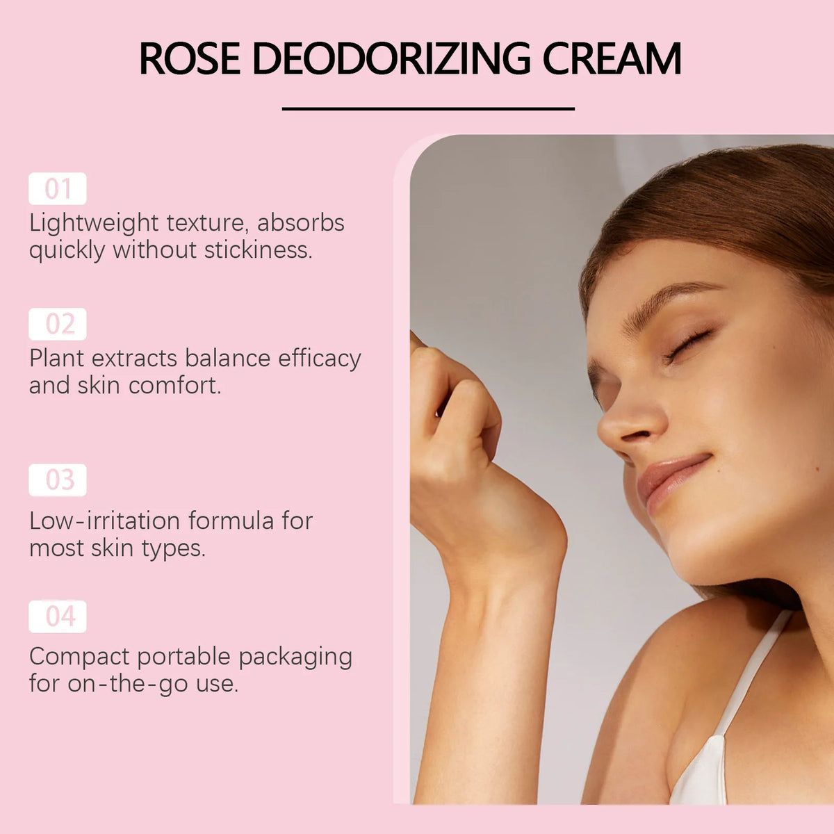Crema corporal desodorante de rosas: elimina el olor, reduce la transpiración y neutraliza el mal olor de las axilas; ofrece un aroma duradero y una fragancia refrescante y encantadora.