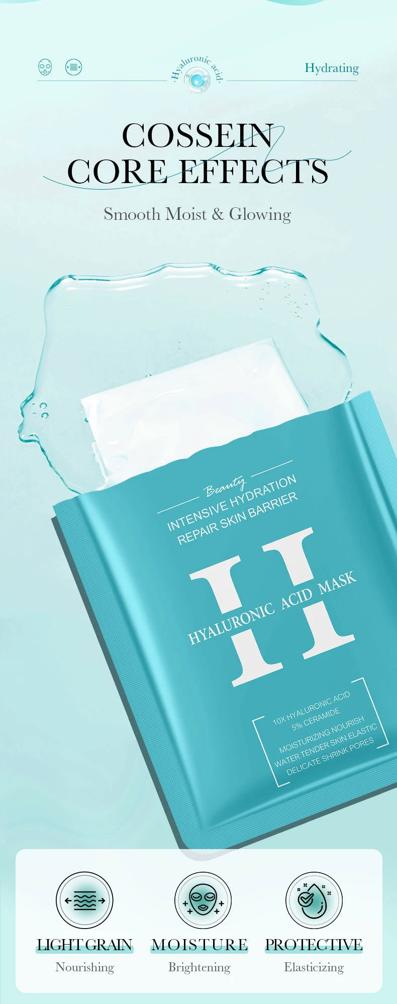 Pack de 5/10 mascarillas faciales BIOAQUA con baba de caracol, ácido hialurónico y retinol; hidratantes y reafirmantes para el cuidado de la piel del rostro.