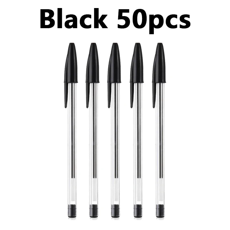 Bolígrafos de 1,0 mm (paquete de 50 o 100 unidades) en azul o negro; cuerpo de plástico. Ideales para estudiantes, regalos y material escolar u de oficina. Escritura suave y duradera.