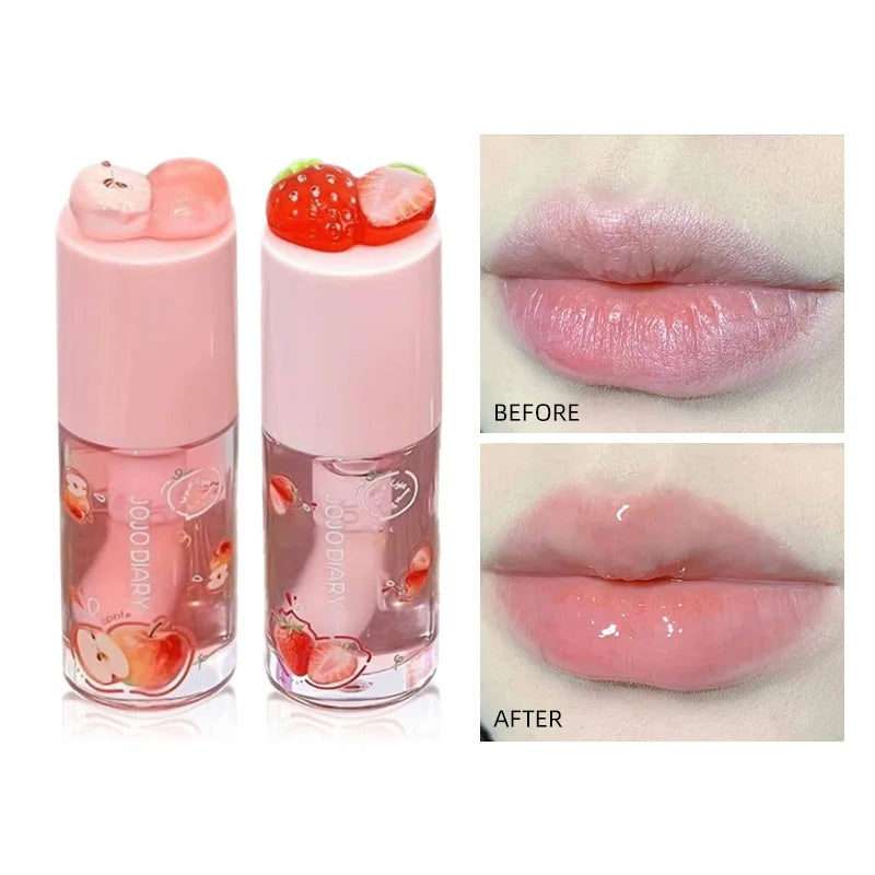 Aceite labial con sabor a frutas Jojo Diary: hidrata y humecta, previene los labios agrietados y reduce las arrugas; ideal para el cuidado de los labios en invierno; brillo labial estilo coreano con acabado acuoso.
