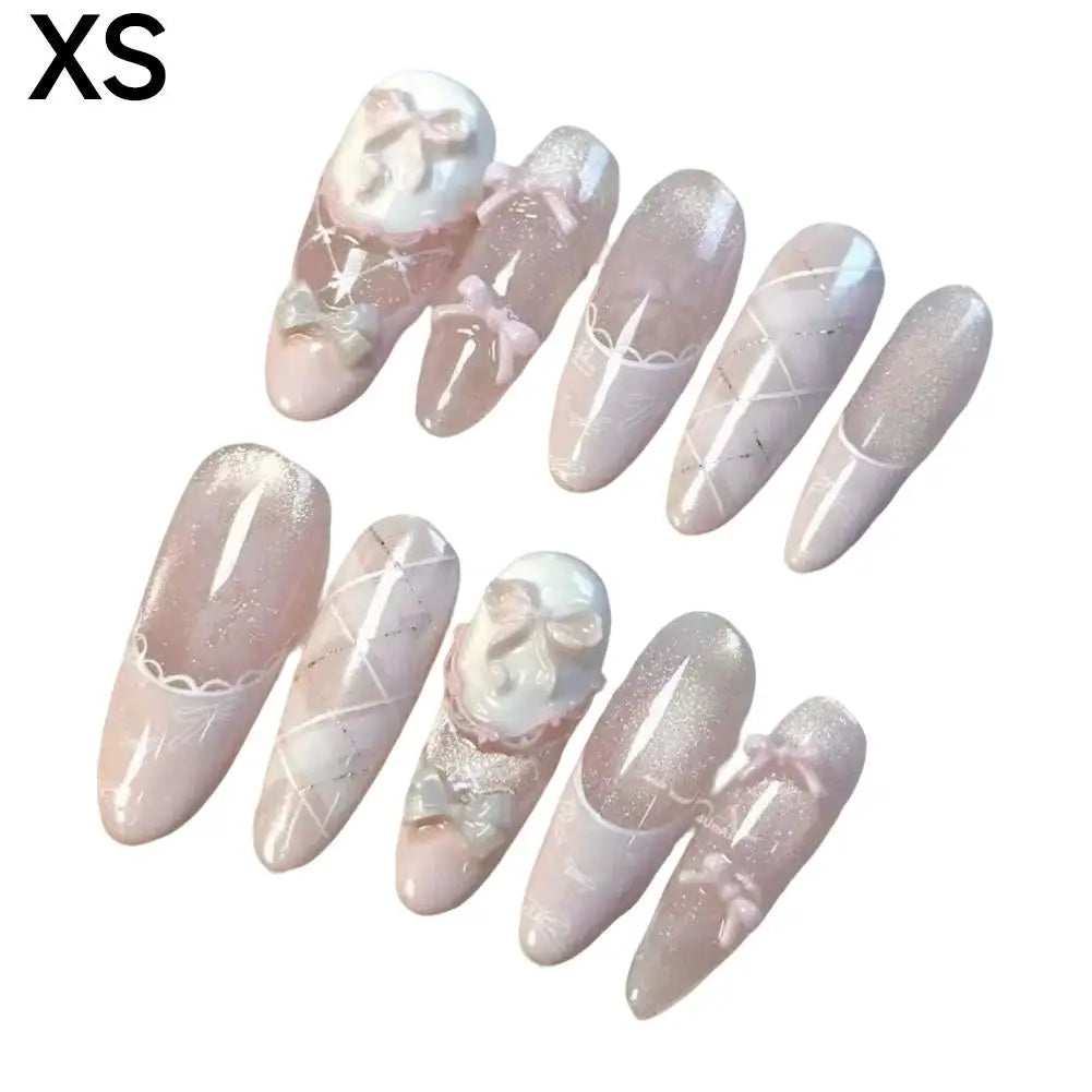 Uñas postizas reutilizables hechas a mano con diseño de mariposa y efecto «ojo de gato» rosa (estilo francés); uñas a presión listas para usar.