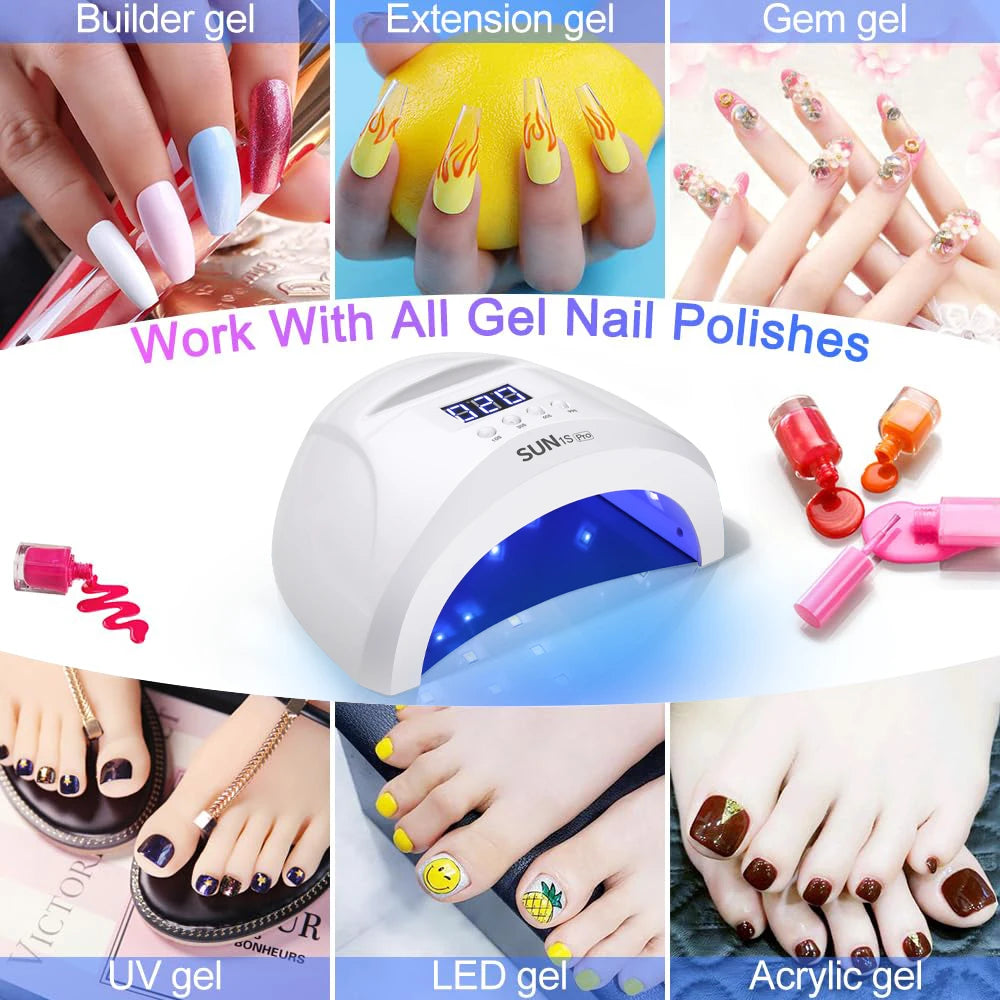 Lámpara UV LED para uñas LINMANDA Sun 1S de 48 W (30 LED) con 4 ajustes de temporizador; secador de uñas inteligente y herramienta de manicura para uso doméstico o en salón.