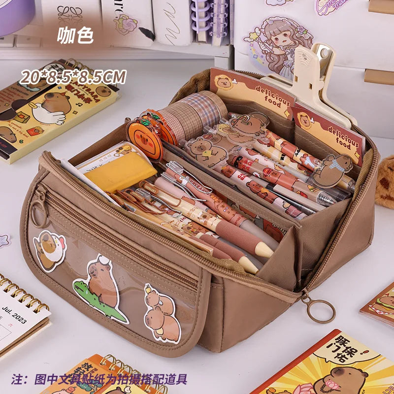 Estuche de gran capacidad con cremallera: estuche portátil para material de papelería, ideal para estudiantes y para guardar artículos escolares y de oficina.