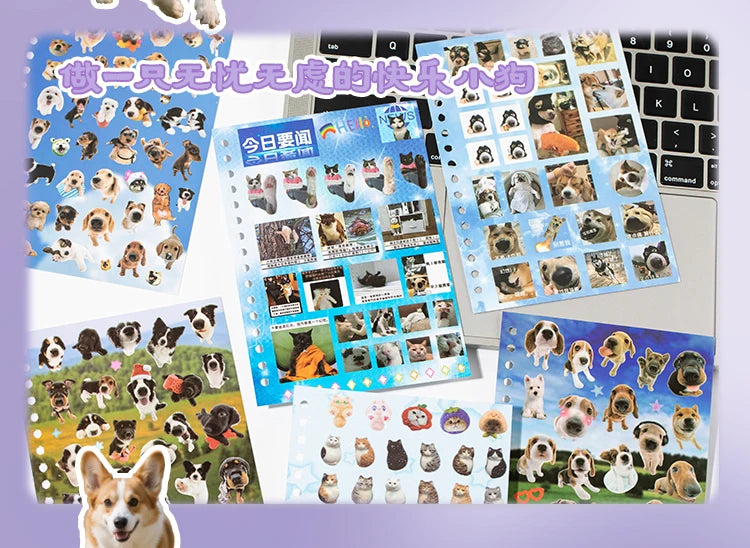 Libro de pegatinas con temática de mascotas adorables (30 hojas/bolsa) con encuadernación de anillas; ideal para scrapbooking, manualidades, collages y decoración de fondos.