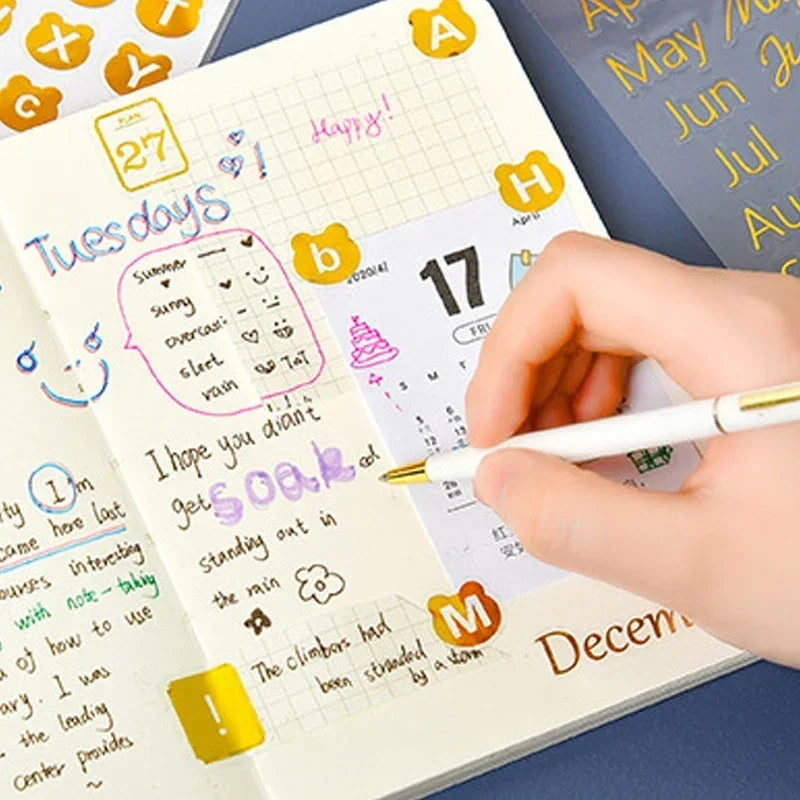 1 paquete de pegatinas decorativas con los días de la semana; adhesivos estilo Kawaii con acabado metalizado para manualidades, diarios y álbumes (ideal para niños).