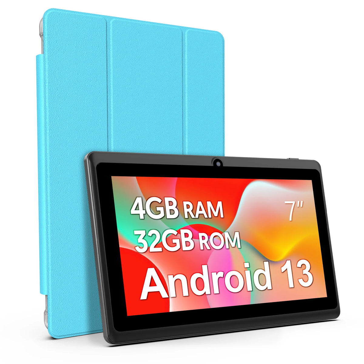 Tableta Android 13 de 7 pulgadas, 4 GB de RAM (2+2), 32 GB de almacenamiento, batería de 3500 mAh, pantalla IPS HD de 1024x600, cámaras duales, WiFi, Bluetooth