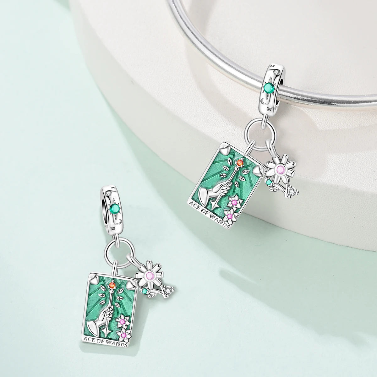 Colgante de plata de ley 925 con forma de estuche de maquillaje y circonitas; compatible con pulseras y collares DIY; regalo para ella.