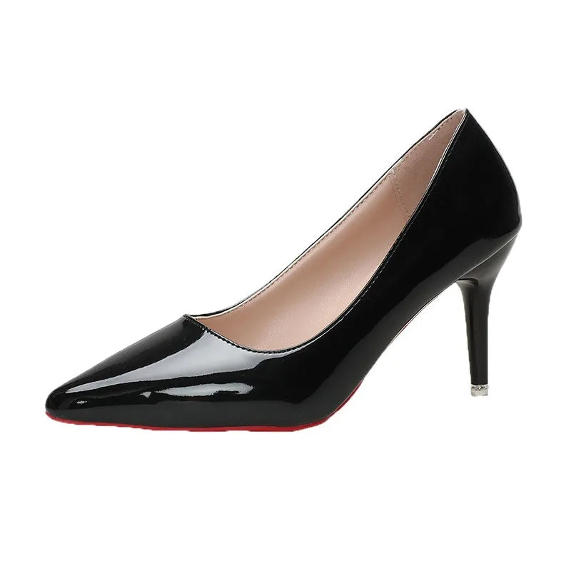 Zapatos de tacón alto y punta fina para mujer, estilo *stiletto* con suela roja; calzado elegante de alta calidad para fiestas y bodas, disponible en tallas grandes.